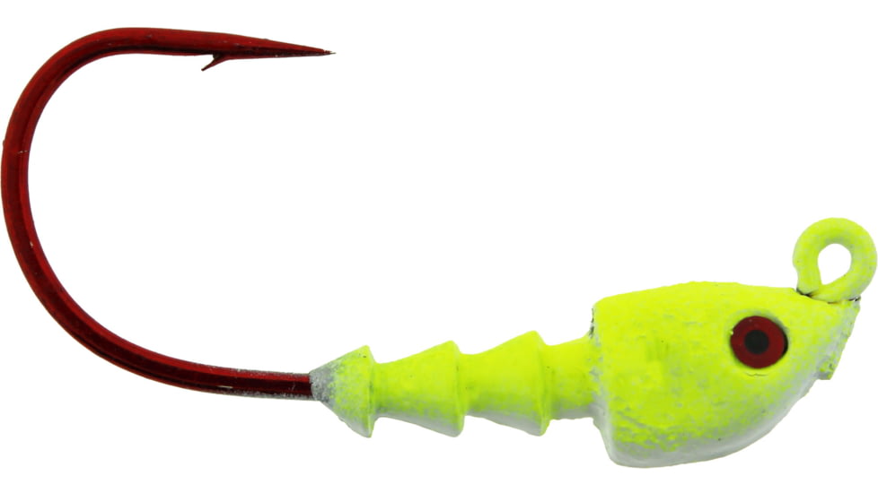 Bass Assassin Red Hook Jigheads, 1/8 oz, Hook 4/0, 4 per Pack, Chartreuse Flash, 1/8 oz, RJA62005