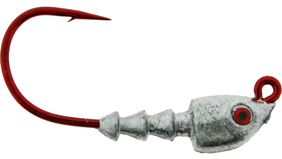 Bass Assassin Red Hook Jigheads, 1/8 oz, Hook 4/0, 4 per Pack, Lead/Red Eye, 1/8 oz, RJA62001