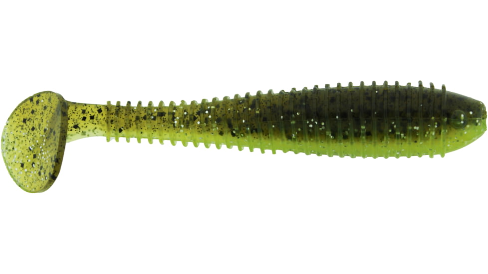 Bass Assassin Walleye Assassin Litl Boss, 3.5in, 6 per Pack, Green Pumpkin/Chart. Silver Gl, 3.5, WBS31557