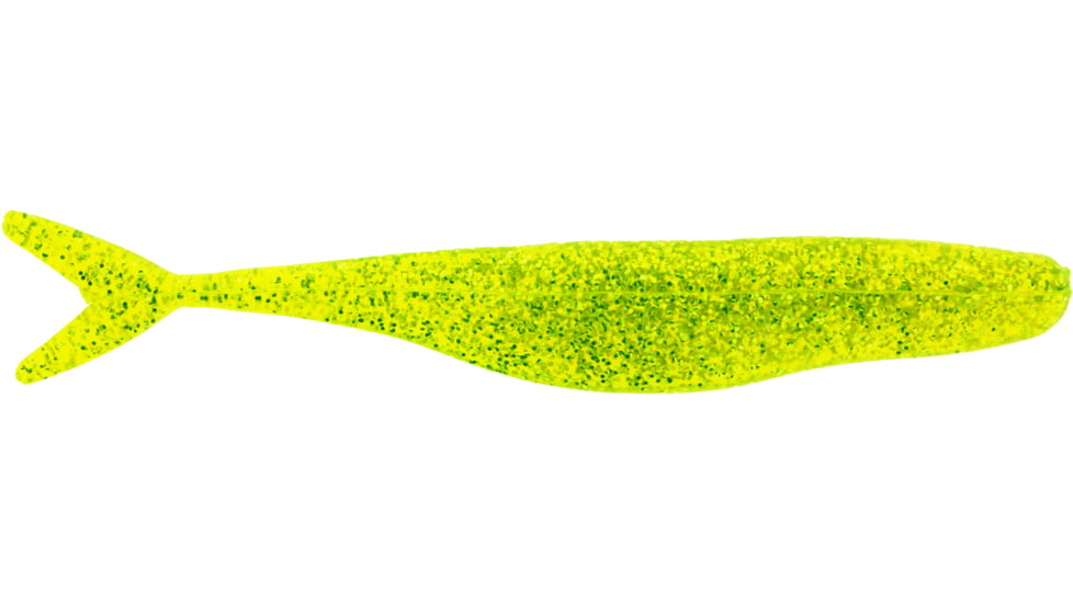 Bass Assassin Walleye Assassin Split Tail Shad, 4in, 10 per Pack, Chartreuse/Silver Glitter, 4, WST43452