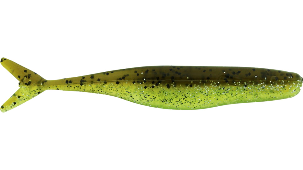 Bass Assassin Walleye Assassin Split Tail Shad, 4in, 10 per Pack, Green Pumpkin/Chart. Silver Gl, 4, WST43557