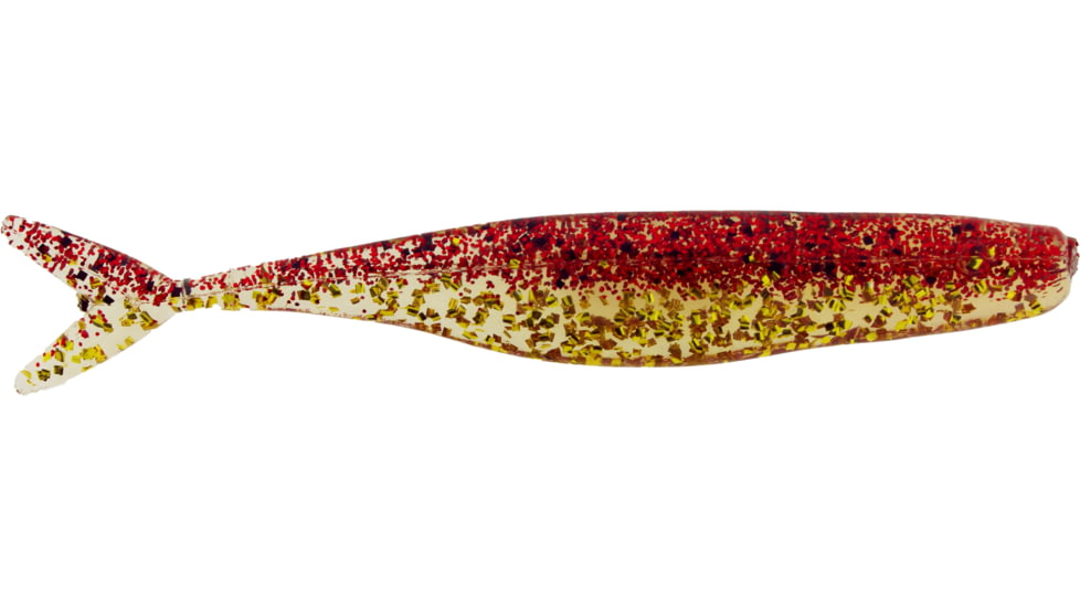 Bass Assassin Walleye Assassin Split Tail Shad, 4in, 10 per Pack, Red/Gold Shiner, 4, WST43380