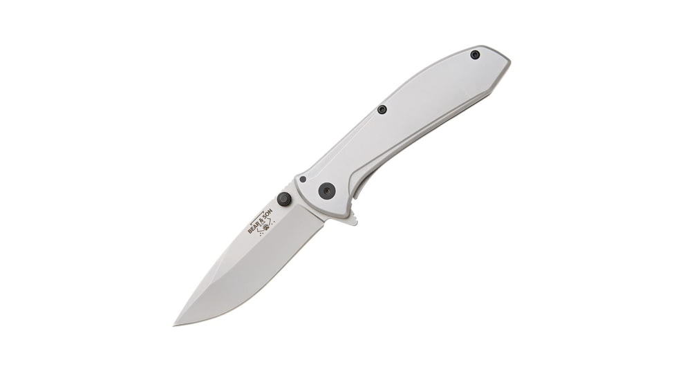 Bear And Son Bear &amp; Son Spring Assisted Frame Lock Knife Stainless Steel 2.9" Bead Blast, Gray, High Carbon Steel, adult, BHQ-212163