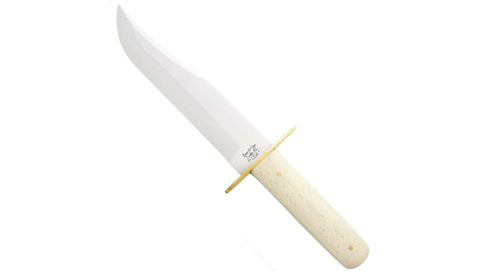 Bear and Son Knives American Bowie Fixed Blade Knife w/ Leather Sheath, 9in, Sandvik 12C27M Stainless Steel, Bowie, White Smooth Bone Handle, WSB02