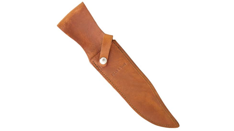 Bear and Son Knives American STD Bowie Fixed Blade Knife w/Leather Sheath, 9in, High Definition Damascus Steel, Genuine India Stag Bone Handle, 502D