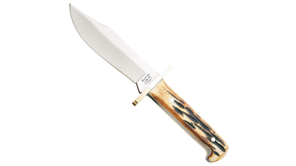 Bear and Son Knives Baby Bowie Fixed Blade Knife w/Leather Sheath, 3in, High Carbon Stainless Steel, Bowie, White Smooth Bone Handle, WSB00 1/2