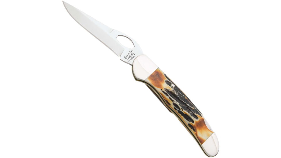 Bear and Son Knives Cowhand Locking Folding Knife w/ Pocket Clip, 2.88in, High Carbon Stainless Steel, Genuine India Stag Bone Handle, 5149L