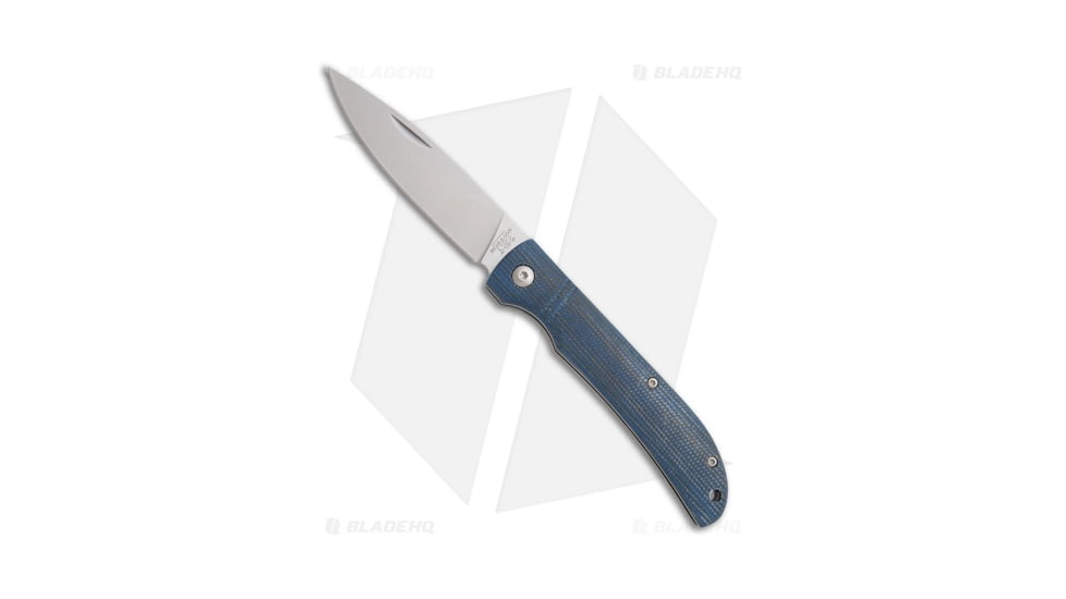 Bear and Son Knives Drop Point Slip Joint Folding Knife, 3.50in, D2, Drop Point Blade, Micarta Blue Handle, Steel/Blue, 8.00in, BHQ-196290