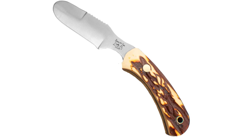 Bear and Son Knives Ergonomic Skinner Fixed Blade Knife, 2.25in, High Carbon Stainless Steel, Skinner, Stag Delrin Handle, SD43