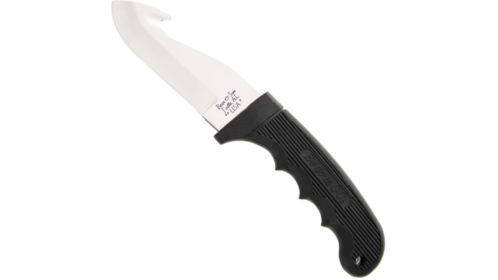 Bear and Son Knives Guthook Fixed Blade Knife, 4in, 440 Stainless Steel, Black Kraton Handle, 444