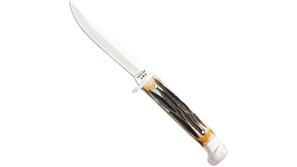 Bear and Son Knives Hunter Fixed Blade Knife, 2.38in, High Carbon Stainless Steel, Clip Point, Aluminum Handle w/ Leather Sheath, Small, 563