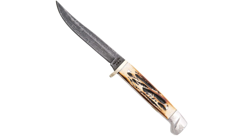 Bear and Son Knives Hunter Fixed Blade Knife w/ Leather Sheath, 3in, High Carbon Stainless Steel, Genuine India Stag Bone Handle, 563D