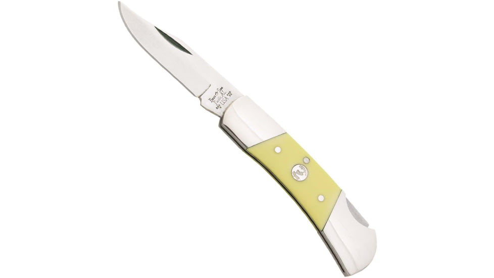Bear and Son Knives Lockback Upswept Folding Knife, 2.25in, 1095 Carbon Steel, Yellow Delrin Handle, C326