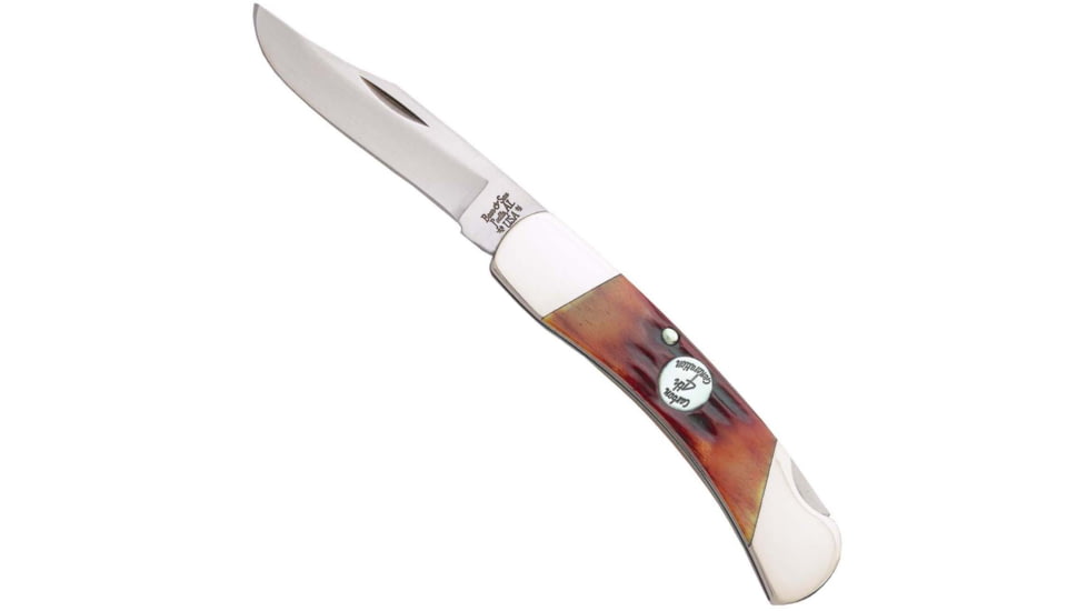 Bear and Son Knives Medium Lockback Folding Knife, 2.75in, 1095 Carbon Steel, Red Stag BoneHandle, CRSB05