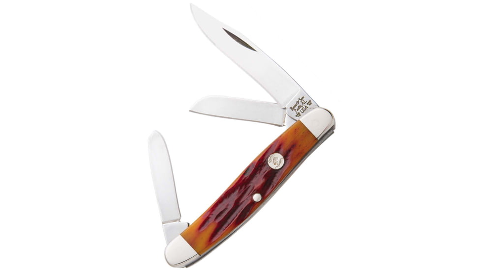 Bear and Son Knives Medium Stockman Folding Knife, 2.75in, 1095 Carbon Steel, Red Stag Bone Handle, CRSB18
