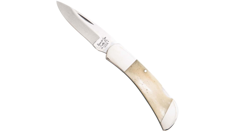 Bear and Son Knives Midsize Lockback Folding Knife, 2.75in, High Carbon Stainless Steel, Clip Point, White Smooth Bone Handle, WSB61