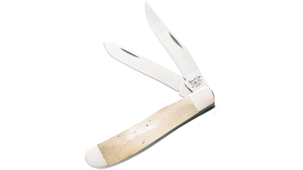 Bear and Son Knives Mini Trapper Folding Knife, 3.25in, High Carbon Stainless Steel, White Smooth Bone Handle, WSB07