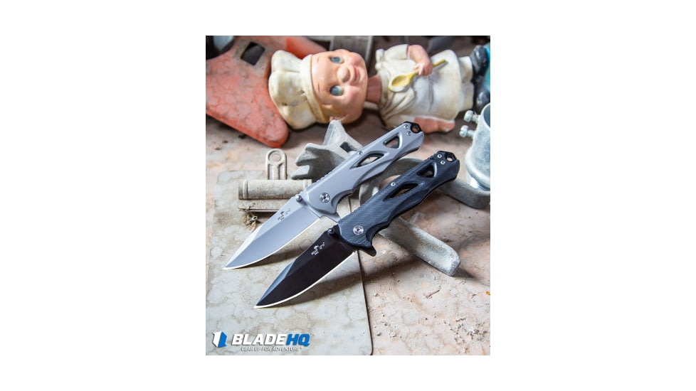 Bear and Son Knives OPS Rancor II Flipper Folding Knife, 3.25in, CPM S35VN Stainless Steel, Drop Point Blade, G10 Black Handle, Steel/Black, 7.75in, BHQ-94472