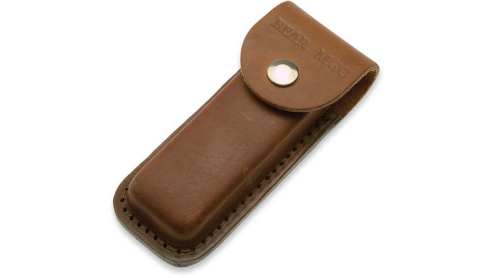 Bear and Son Knives Professional Lockback Folding Knife, 3.75in, High Carbon Stainless Steel, Clip Point, Genuine India Stag Bone Handle w/ Leather Sheath, 597