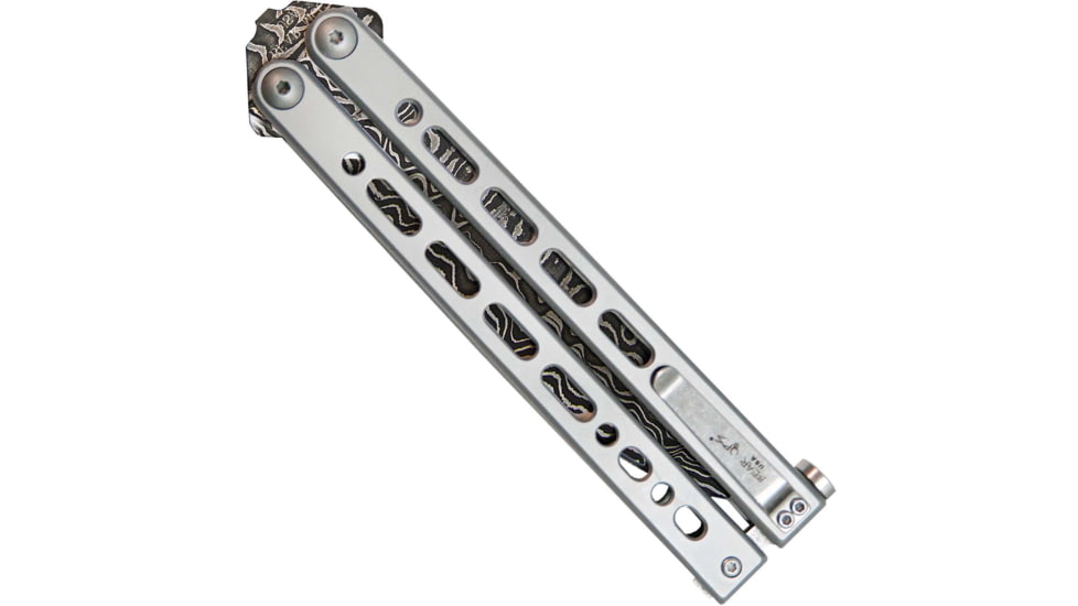 Bear OPS Small Bear Song 8 Folding Knives, 4in, 416 Layer Damascus Steel, Bayonet, Stainless Steel w/Grey Cerakote Handle, B-920-SS-LD