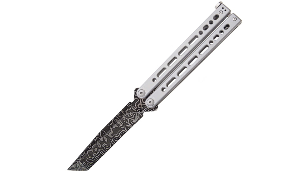 Bear OPS Small Bear Song 8 Folding Knives, 4in, 416 Layer Damascus Steel, Tanto, Stainless Steel w/Grey Cerakote Handle, B-910-SS-LD