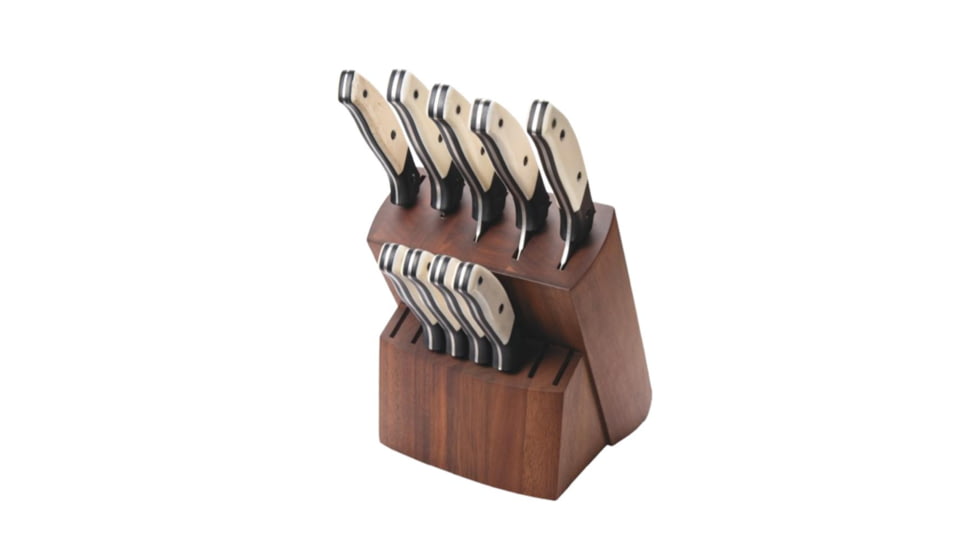 Bear &amp; Son Cutlery Bear &amp; Son 10 Piece Block Set Fixed Kitchen Knives White Smooth Bone with Walnut Block, WSBBLOCKSET