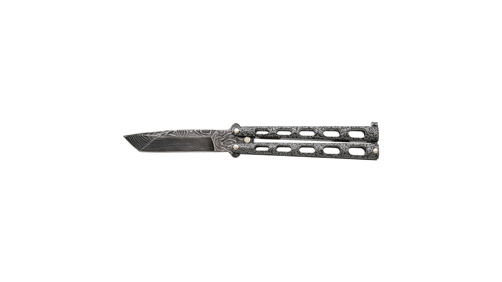 Bear &amp; Son Cutlery Bear &amp; Son Butterfly Knife 3.38'' Silver Vein Damascus
