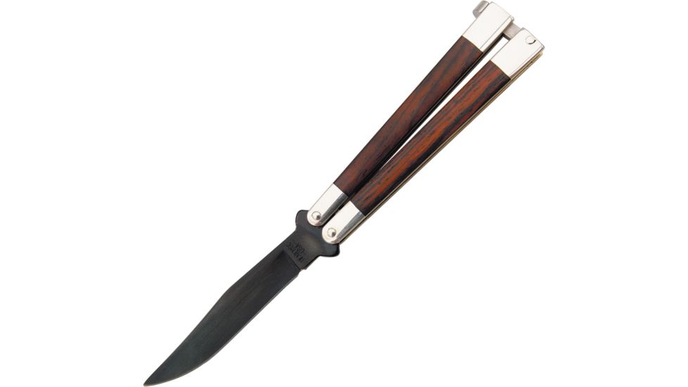 Bear &amp; Son Cutlery Butterfly Black Folding Knife,Clip,Black Titanium,Cocobolo Wood Handle BCCB17