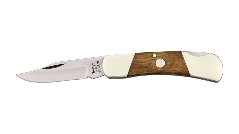 Bear &amp; Son Lockback Fold Knife 3 1/8in closed, 1095 Carbon Steel clip Blade, Walnut Handle BCC226