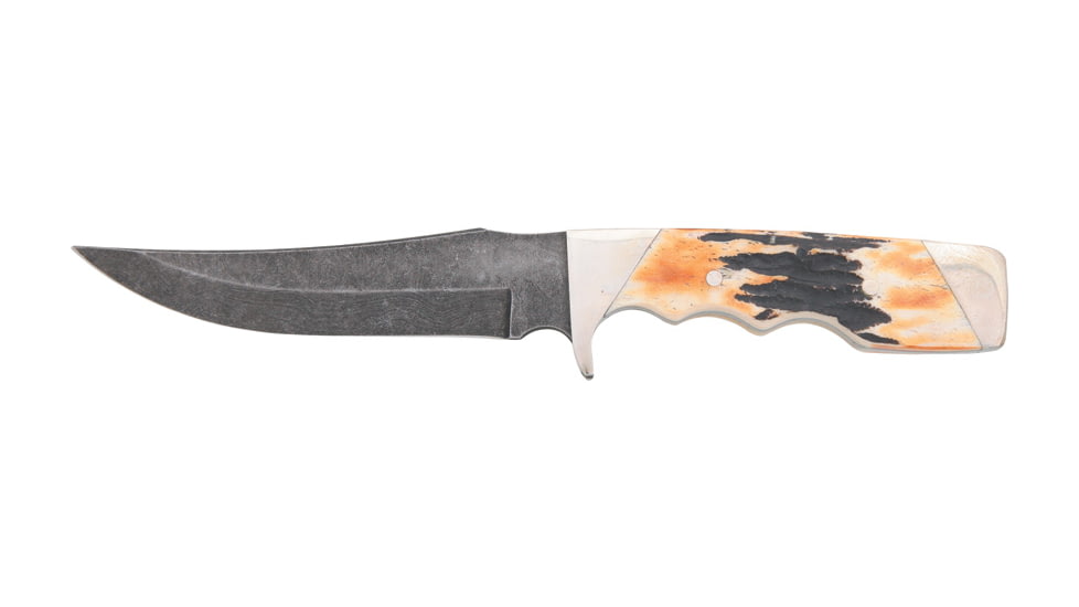 Bear &amp; Son Upswept Skinner Stag Fixed Blade Knife, damascus Steel upswept skinning Blade, India Stag Bone Handle BC577D