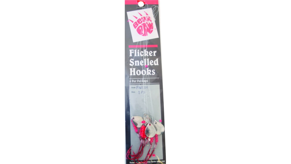 BearPaw Flicker Snelled Hook, Baitholder, 12in Mono, Red, Size 1/0, 6 per Pack, FNRBH-1/0