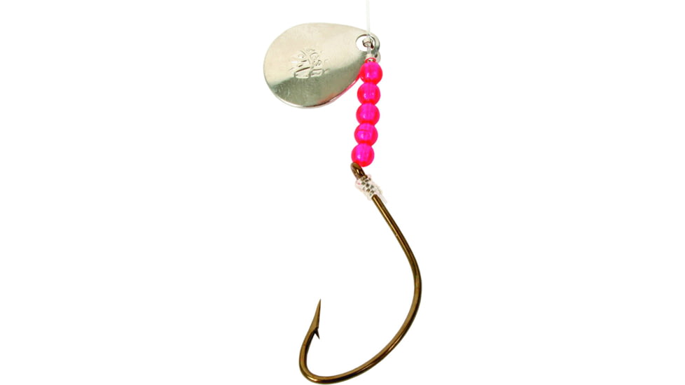 BearPaw Flicker Snelled Hook, Wide Gap, Kahle Bronze, 8in Mono, Nickel Spinner, Size 1, 6 per Pack, FNWB-1