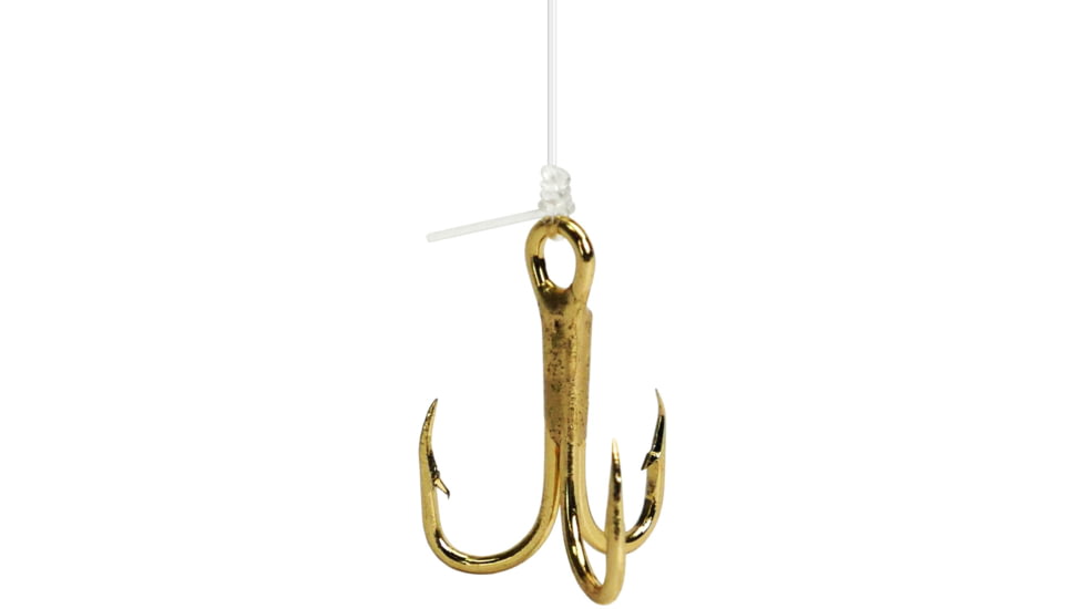 BearPaw Gold Treble Snelled Hook / 18in of Mono Leader, Size 14, 5 per Pack, TRGO-14