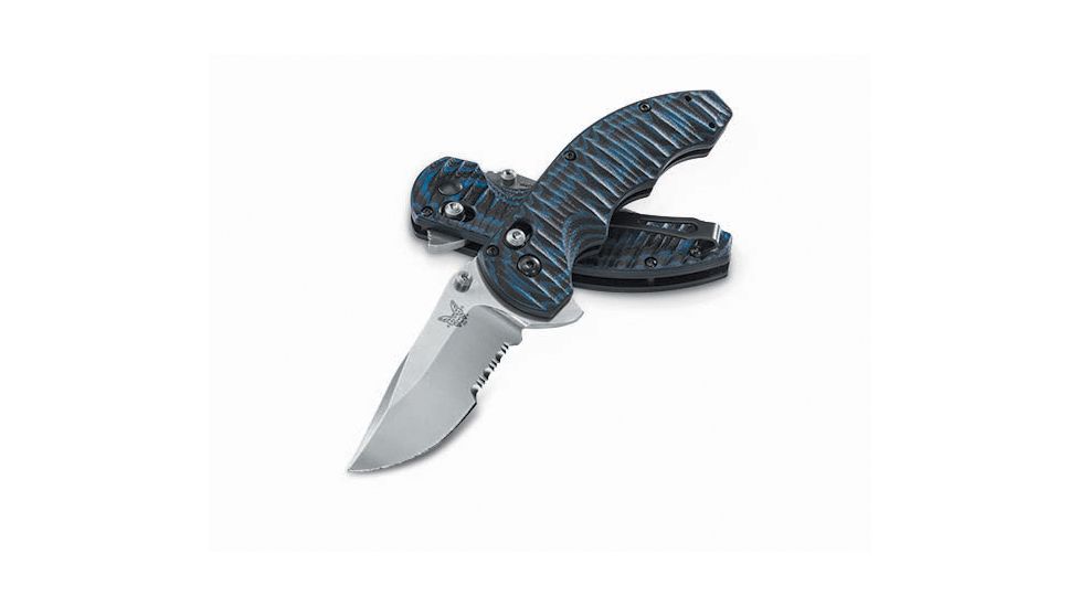 Benchmade 300-1 Axis Flipper Folding Knife, Plain Edge/ Black and Blue G10 Handles 300-1