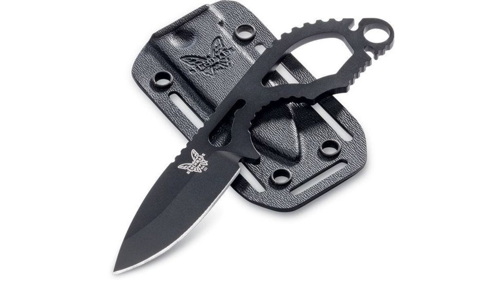 Benchmade Follow Up Fixed Blade Knife, Plain Edge Coated Drop Point Blade, 2.6in, Skeletonized Stainless Steel Handle, 101BK