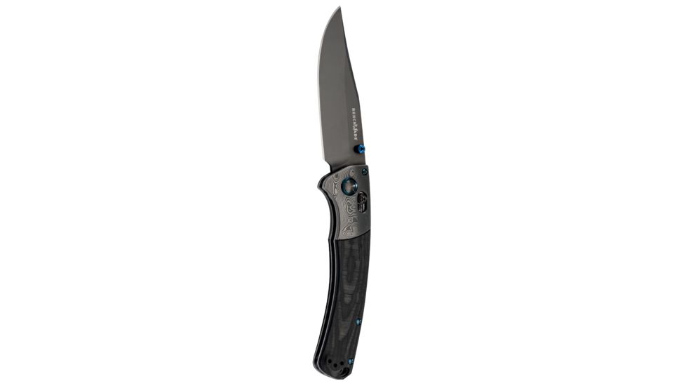 Benchmade Limited Edition Gold Class Crooked River Folding Knife, 4 in, CPN-20CV SS, Black DLC Clip-point Blade w/ Crowned Spine, Carbon Fiber Handle, Black/Blue, 15080BK-191