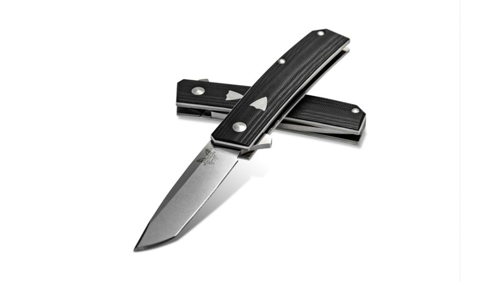 Benchmade Tengu Flipper Folding Knife, 2.77in, Tanto, Black Contoured G10 Handle with white G10 Base layer, 601