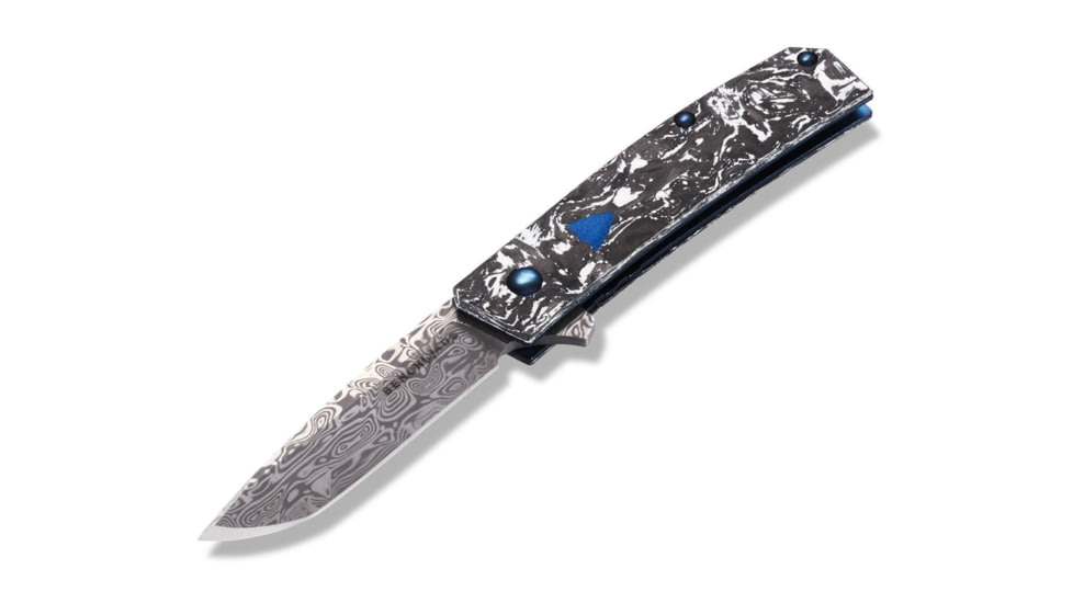 Benchmade Tengu Flipper Liner Lock AO Folding Knife By Jared Oeser, 2.77in Damasteel Tanto Blade, Carbon Fiber With Inlay Handle, 601-211