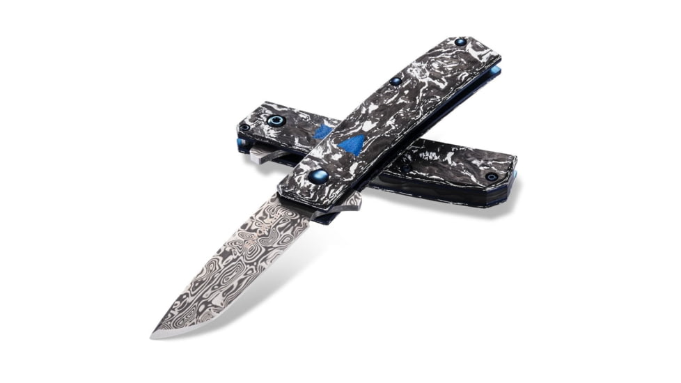 Benchmade Tengu Flipper Liner Lock AO Folding Knife By Jared Oeser, 2.77in Damasteel Tanto Blade, Carbon Fiber With Inlay Handle, 601-211