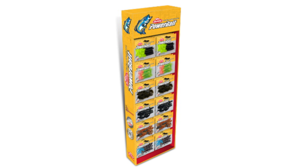 Berkley BER PBAIT KICK ALL Preloaded Display 6ea of 12 assorted Chigger Craws and Power Worms in 7in &amp; 10in ttl 72, Ideal for all Bass Markets, BER PBAIT KICK ALL