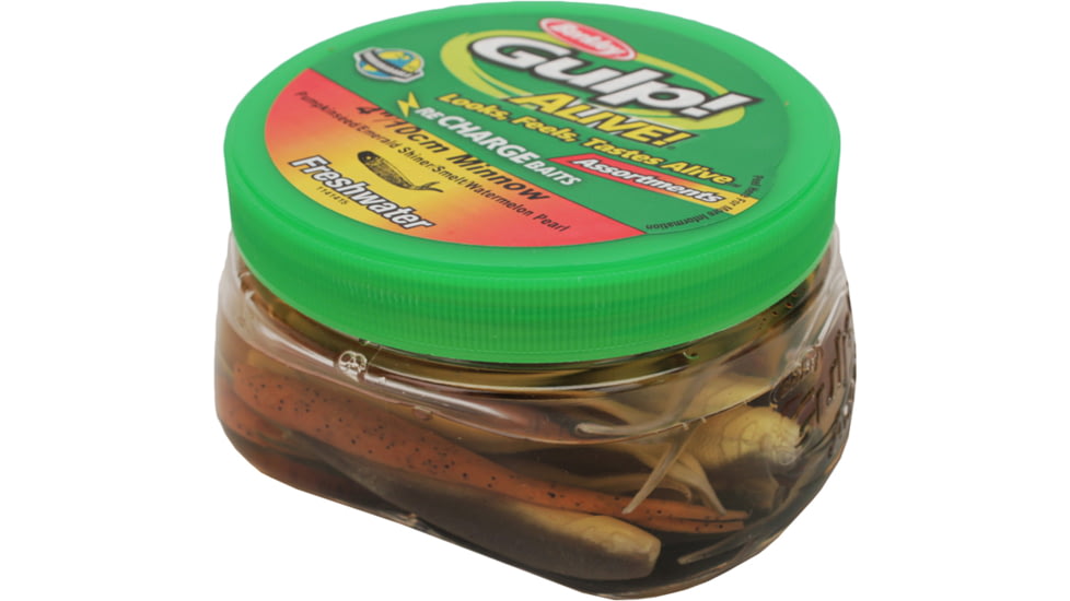 Berkley Gulp! Alive! Minnow Bait, Assorted 4in. Emerald Shiner, Pumpkin seed, Smelt an 176765