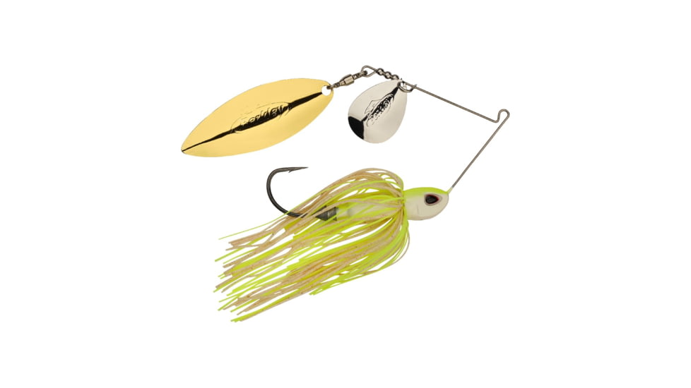 Berkley Power Blade Compact Colorado/Willow Spinnerbait, 1oz, White Chartreuse/Silver + Gold, 1570622