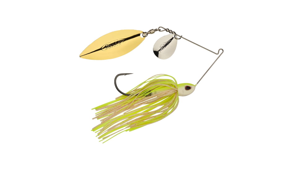 Berkley Power Blade Compact Colorado/Willow Spinnerbait, 3/4oz, White Chartreuse/Silver + Gold, 1570613
