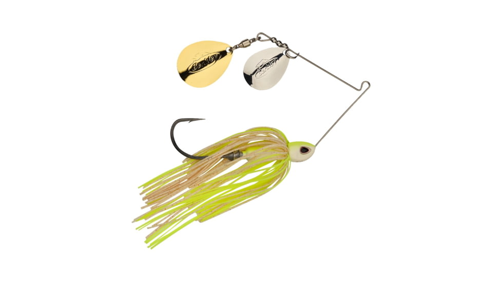 Berkley Power Blade Compact Double Colorado Spinnerbait, 1/2oz, White Chartreuse/Silver + Gold, 1570589