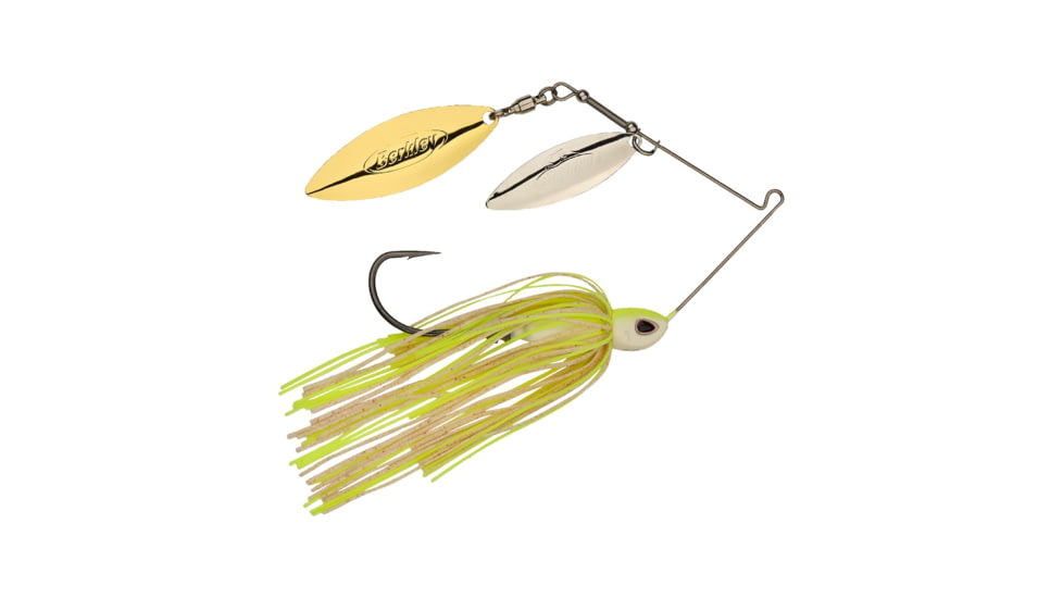Berkley Power Blade Compact Double Williw Spinnerbait, 1/2oz, White Chartreuse/Silver + Gold, 1570642