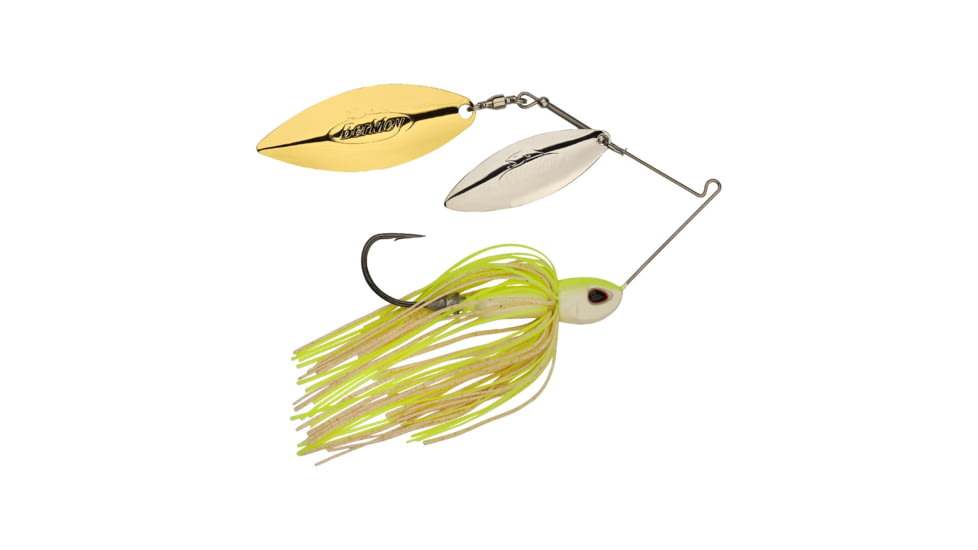Berkley Power Blade Compact Double Williw Spinnerbait, 1oz, White Chartreuse/Silver + Gold, 1570673