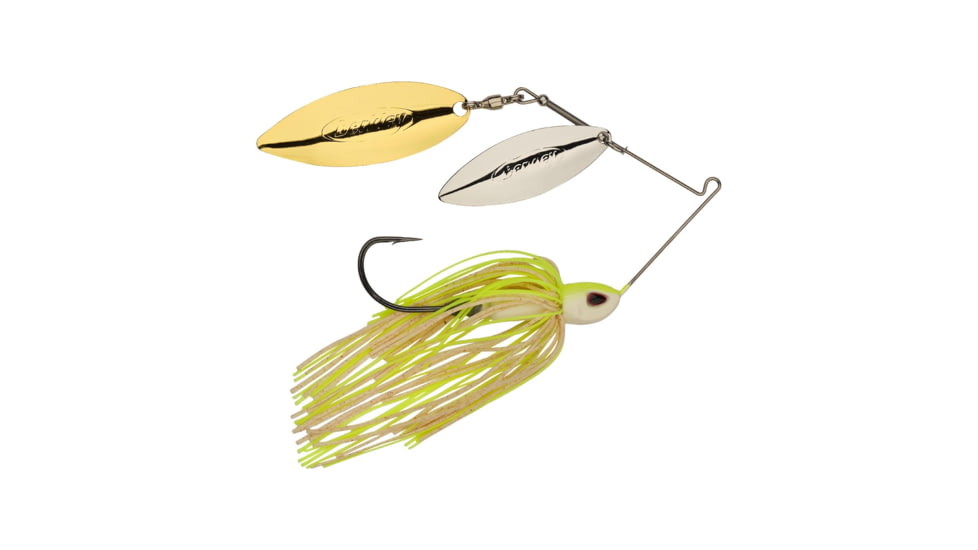 Berkley Power Blade Compact Double Williw Spinnerbait, 3/4oz, White Chartreuse/Silver + Gold, 1570658