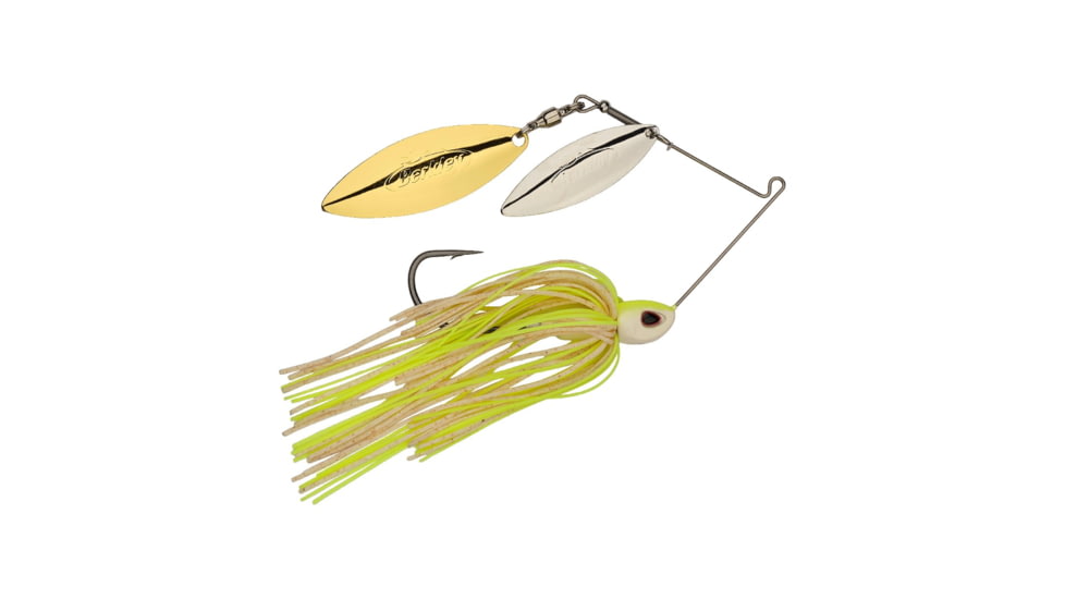 Berkley Power Blade Compact Double Williw Spinnerbait, 3/8oz, White Chartreuse/Silver + Gold, 1570627