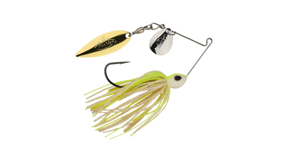 Berkley Power Blade Standard Colorado/Willow Spinnerbait, 3/16oz, White Chartreuse/Silver + Gold, 1570476