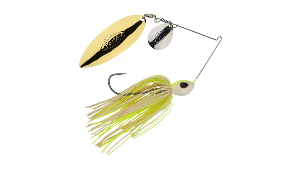 Berkley Power Blade Standard Colorado/Willow Spinnerbait, 3/4oz, White Chartreuse/Silver + Gold, 1570515